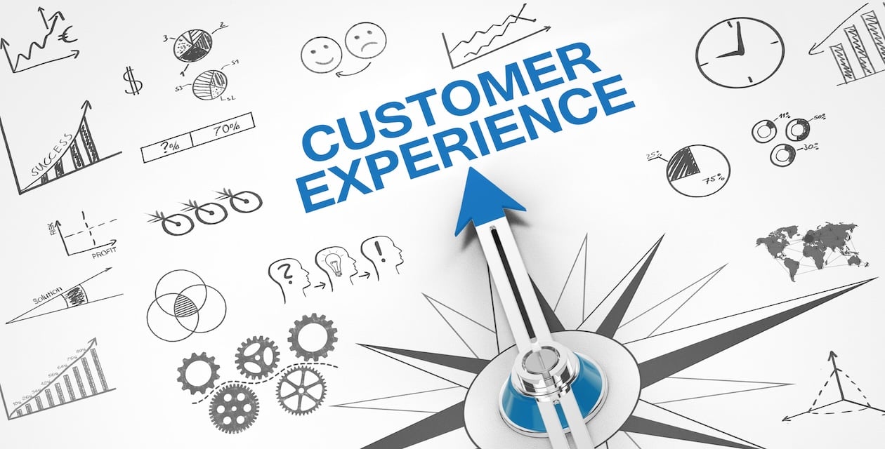 Conceptual illustration of a compass labeled “Customer Experience,” symbolizing guidance, direction, and strategic focus on client satisfaction.