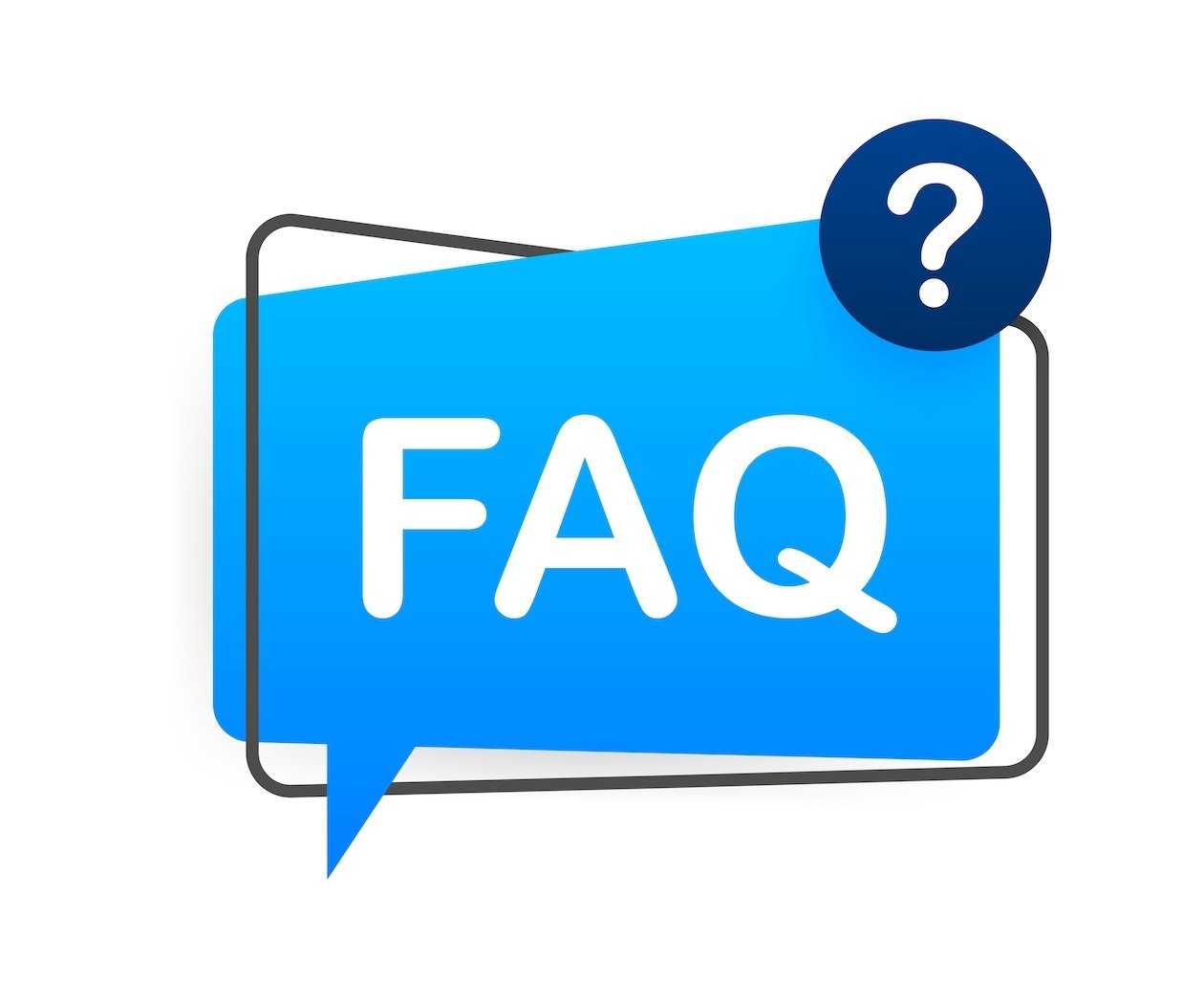 FAQ banner with computer screen displaying question icons and frequently asked questions concept